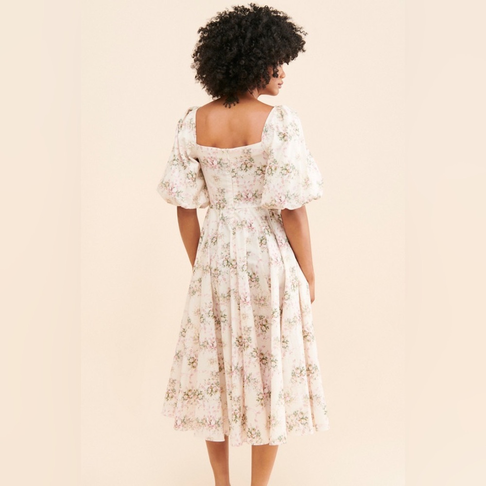 Selkie Cream Floral Midi Dress - Picture 2 of 11